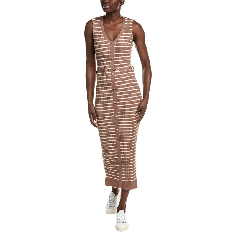 Marion Womens V-Neck Stripe Bodycon Dress, White